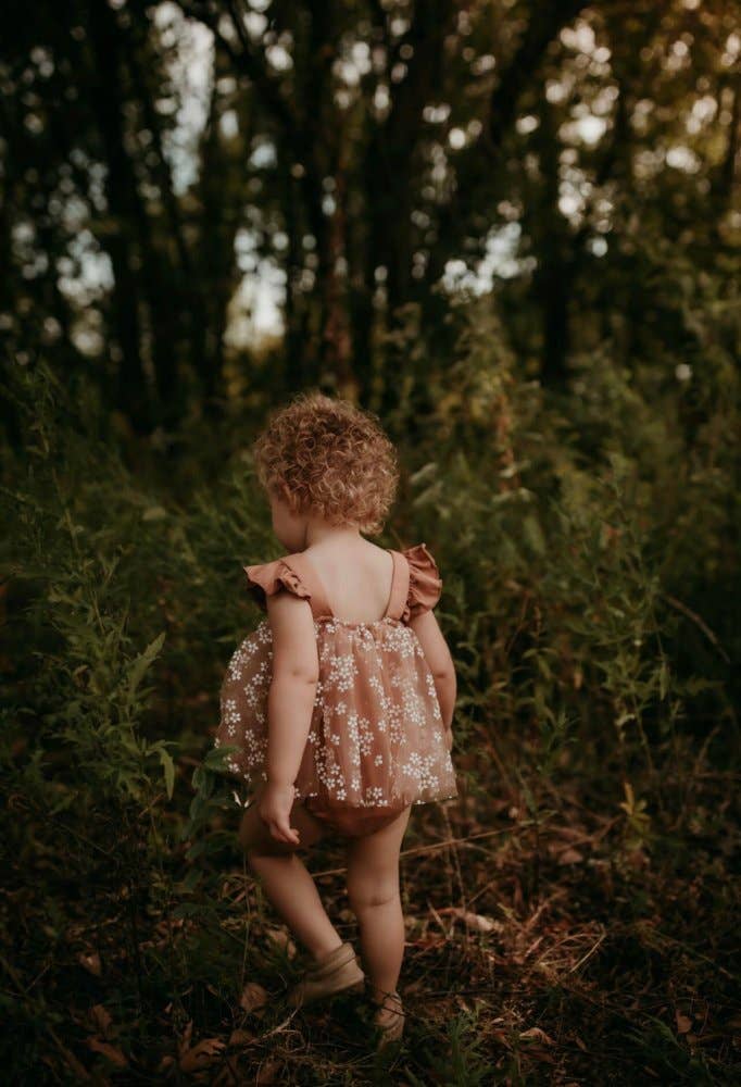 Dixie Sleeveless Mesh Romper - Mocha Daisies