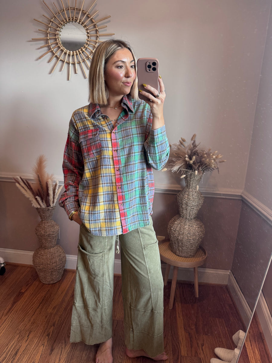 Olive Mist Mineral Wash Wide Leg Pants