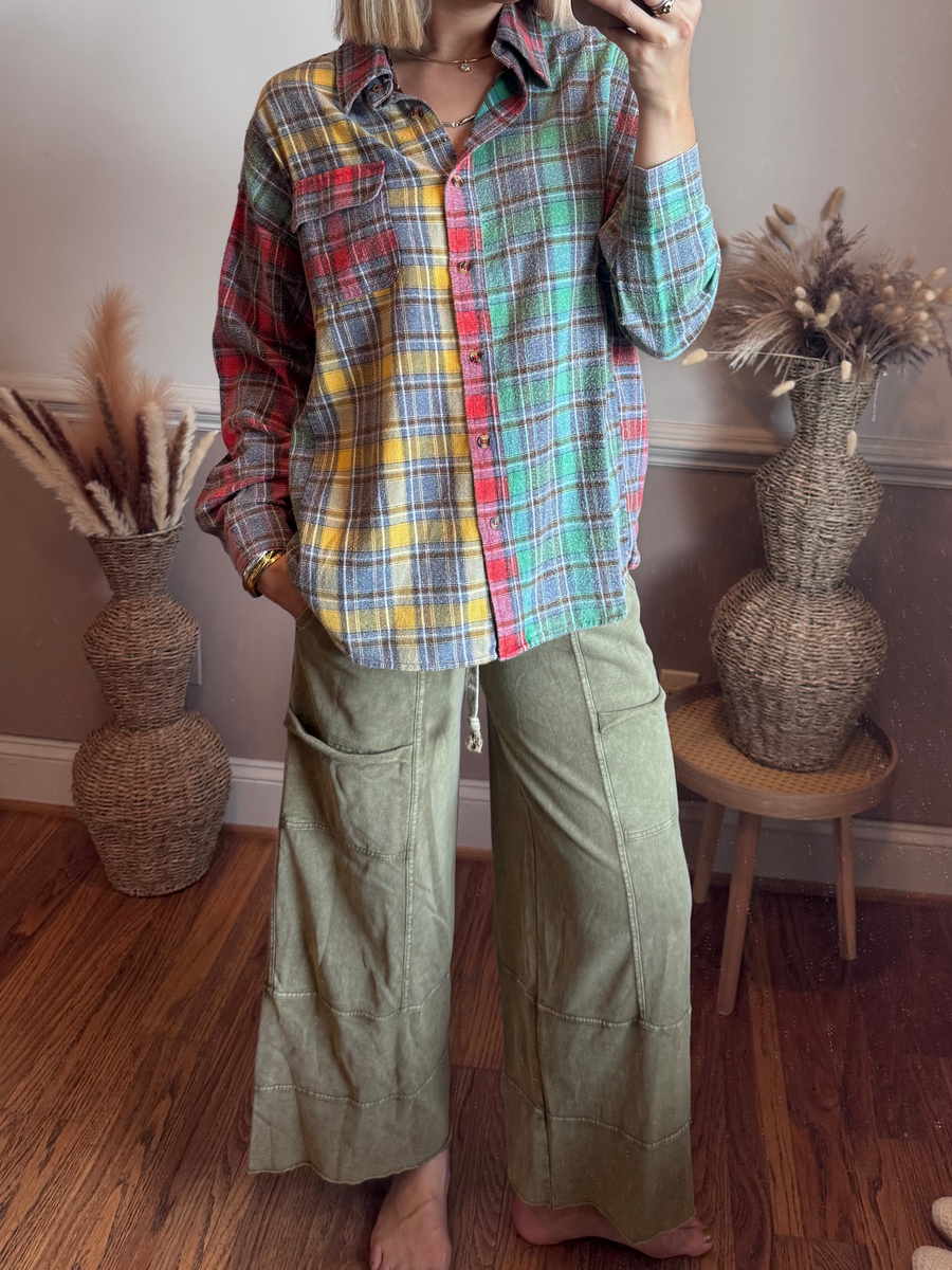 Olive Mist Mineral Wash Wide Leg Pants