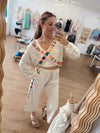 Mineral Washed Crochet Trim Pants: Natural