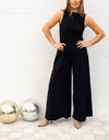 Linen Plunge Jumpsuit: Black