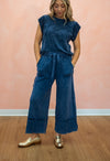 Bohème Mineral Wash Wide Leg Pants: Navy