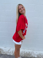 Oversized USA Patchwork Tee: Red