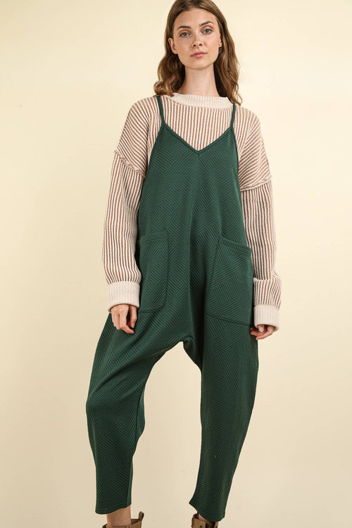 Quilted Loose Fit Casual Baggy Knit Onesie: Forest