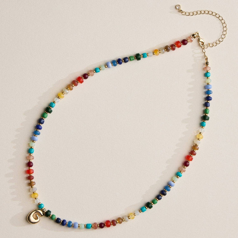 Colorful Beaded Necklace with Gold Letter Initial