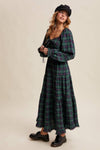 Green Plaid Tiered Holiday Maxi Dress