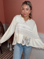 Baby Doll Lace Waffle Long Sleeve Top