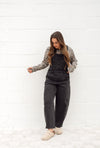 Mid-Waisted & Washed Barrel Overalls: Black