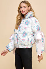 CJ6546-Floral Puffer Jacket: White / S