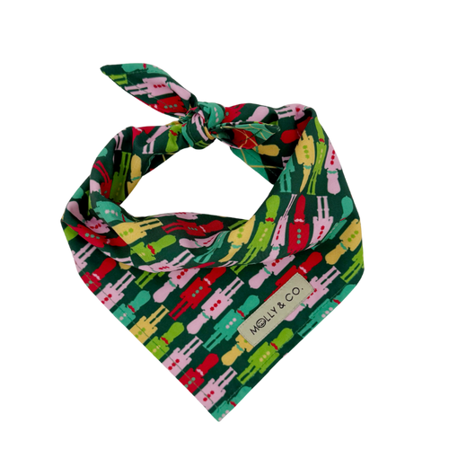 Evergreen Argyle + Nutcracker - Reversible Dog Bandana