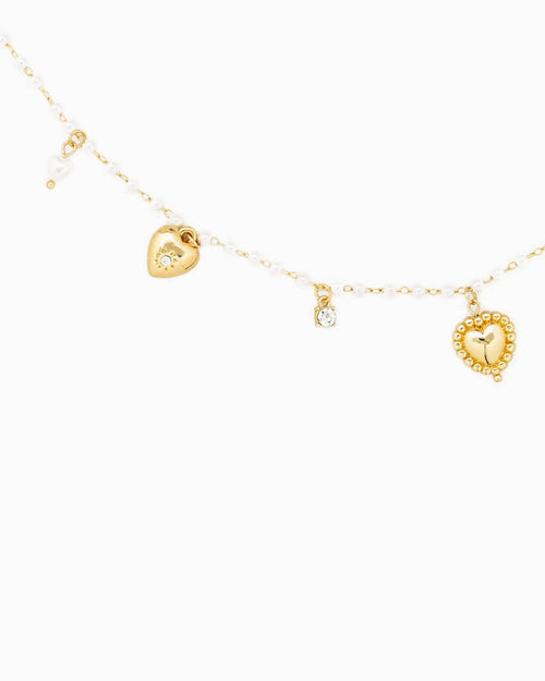 Vintage Puffy Heart Valentine's Pearl Mix Chain Necklace