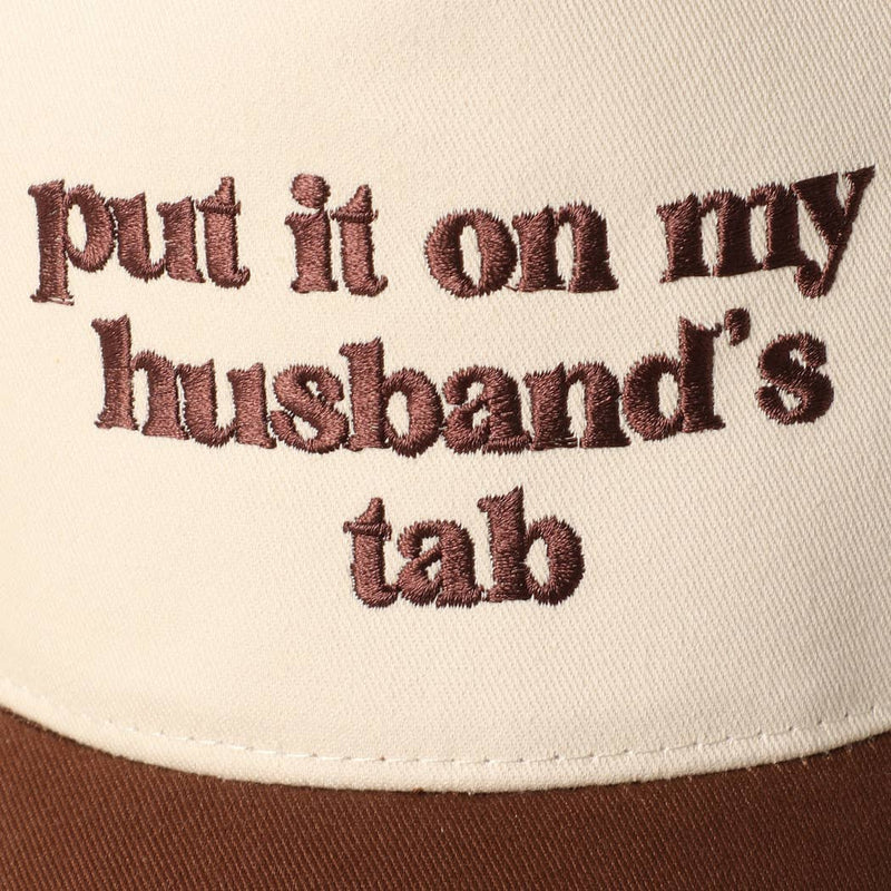 Put it on my husband's tab Embroidery Canvas Cap: Black / ONE SIZE