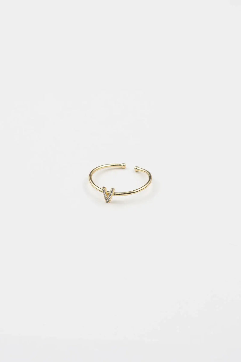 18K Gold Shiny Adjustable Initial Ring - Set of 16