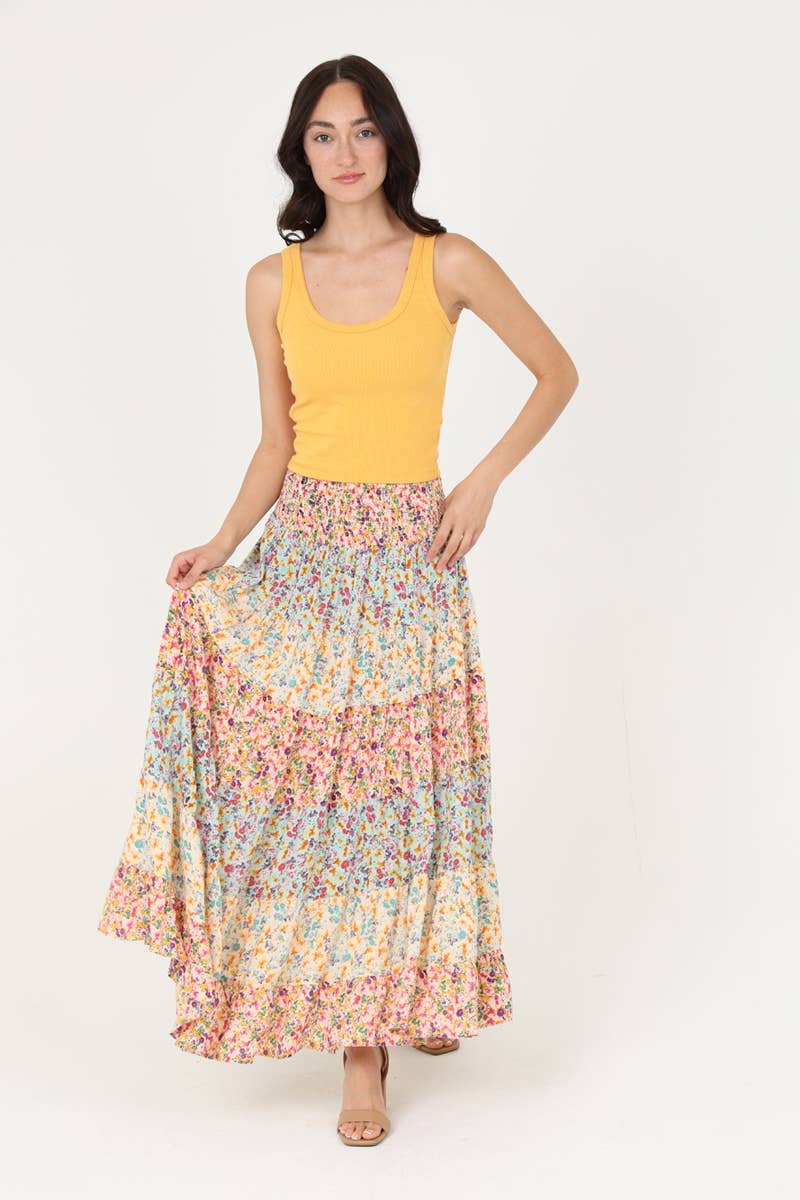 Colorful Tiered Floral Maxi Skirt