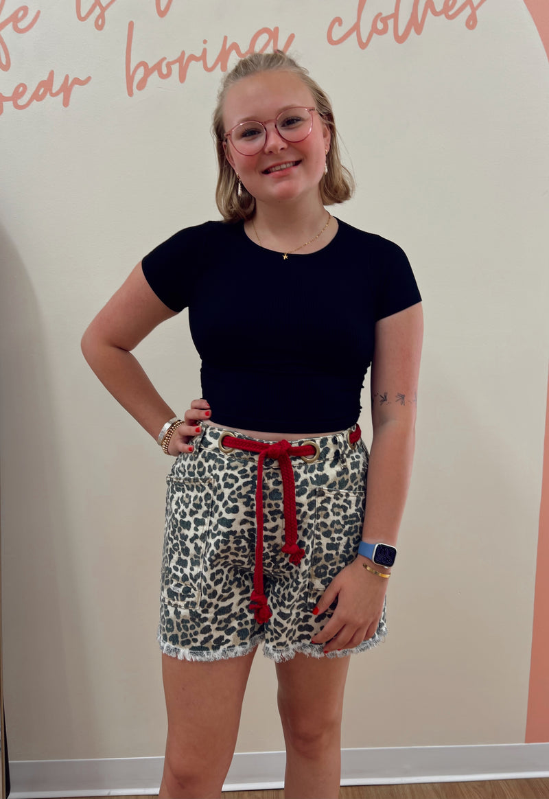 Leopard Braided Belt Shorts