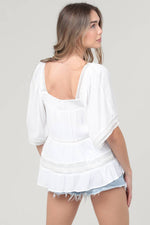 Lace Trim Square Neck Blouse