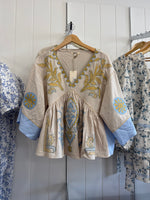 Pop of Boho Embroidered V Neck Blouse: Two Colors
