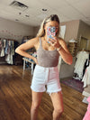 Lovervet Super Hise Rise Tummy Control Frayed Shorts: White