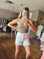 Lovervet Super Hise Rise Tummy Control Frayed Shorts: White