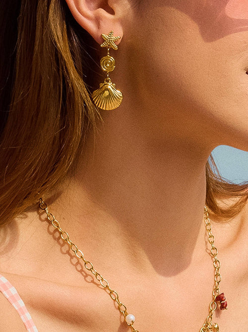 Vesta 18K Gold Non-Tarnish Summer Seashell Earring