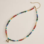 Colorful Beaded Necklace with Gold Letter Initial