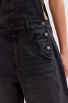 Mid-Waisted & Washed Barrel Overalls: Black