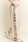 Mineral Washed Crochet Trim Pants: Natural