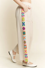 Mineral Washed Crochet Trim Pants: Natural