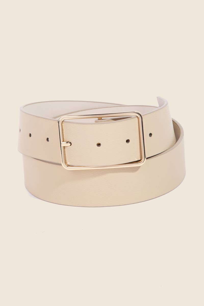 Faux Leather Rectangle Cutout Buckle Fashion Belt