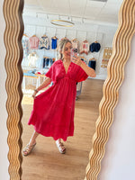 Berry Linen Kimono Sleeve Midi Dress