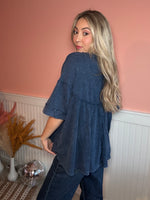 Easy Weekend Washed Babydoll Blouse: Blue