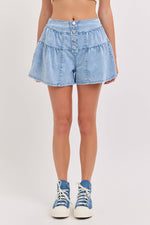 4 Button High Rise Flare Shorts