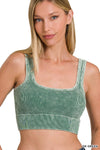 Washed Ribbed Square Neck Cropped Tank Top With Bra Pads: LT NAVY / 3-3 (S/M-L/XL)