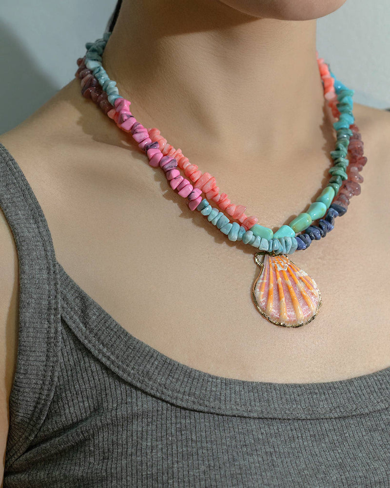 Coral Mirage Shell Pendant Necklace