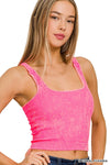 Washed Ribbed Square Neck Bra Padded Tank Top: SLEET / 3-3 (S/M-L/XL)