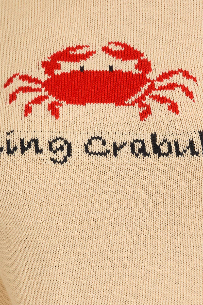 PLUS ROUND NECK LONG SLEEVE"FEELING CRABULOUS" SWEATER: IVORY / 1X