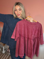 Easy Weekend Washed Babydoll Blouse: Burgundy