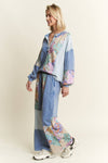 Mineral Washed Floral WaveKnit Jacquard Boho Pants HP6106: Natural / S-M-L / 2-2-2