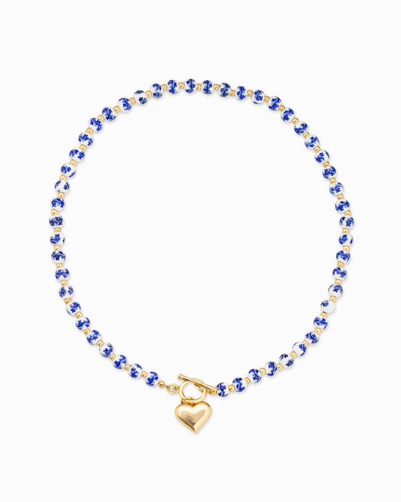 Ceramic Bead Puffy Heart Toggle Necklace