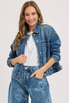 Denim Washed Floral Print Barrel Jeans