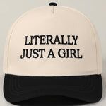 Literally Just A Girl Embroidery Two Tone Trucker Hat: LAVENDER / ONE SIZE