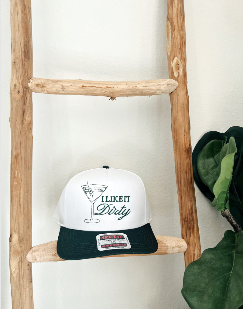 I Like It Dirty- Martini Trucker Hat: Dark Green/White Hat