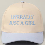 Literally Just A Girl Embroidery Two Tone Trucker Hat: LAVENDER / ONE SIZE