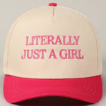 Literally Just A Girl Embroidery Two Tone Trucker Hat: LAVENDER / ONE SIZE