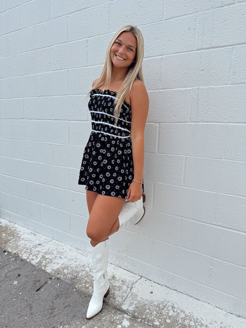 Black Daisy Smocked Romper