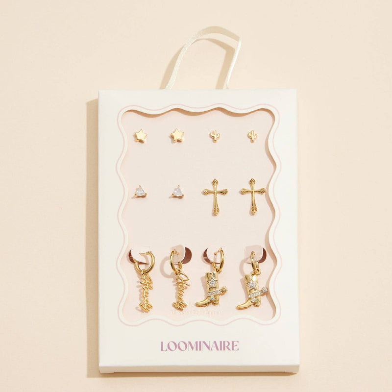 Western Theme Earring Set - 18K Gold Dipped