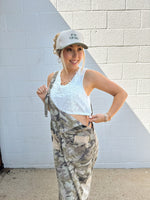 Lace Applique Waffle Crop Tank: Ivory