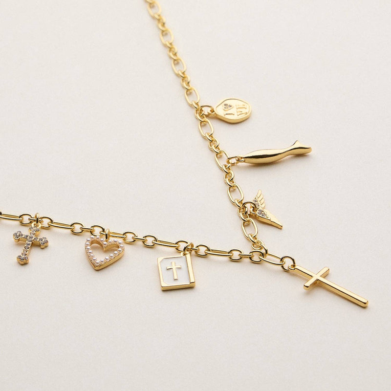 Faith and Love Charm Necklace - 18K Gold Dipped