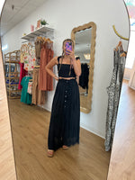 Two-Piece Smocked Top & Maxi Set: Black