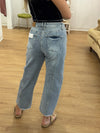 High Rise Barrel Jeans with Tie: Light Wash DIstressed